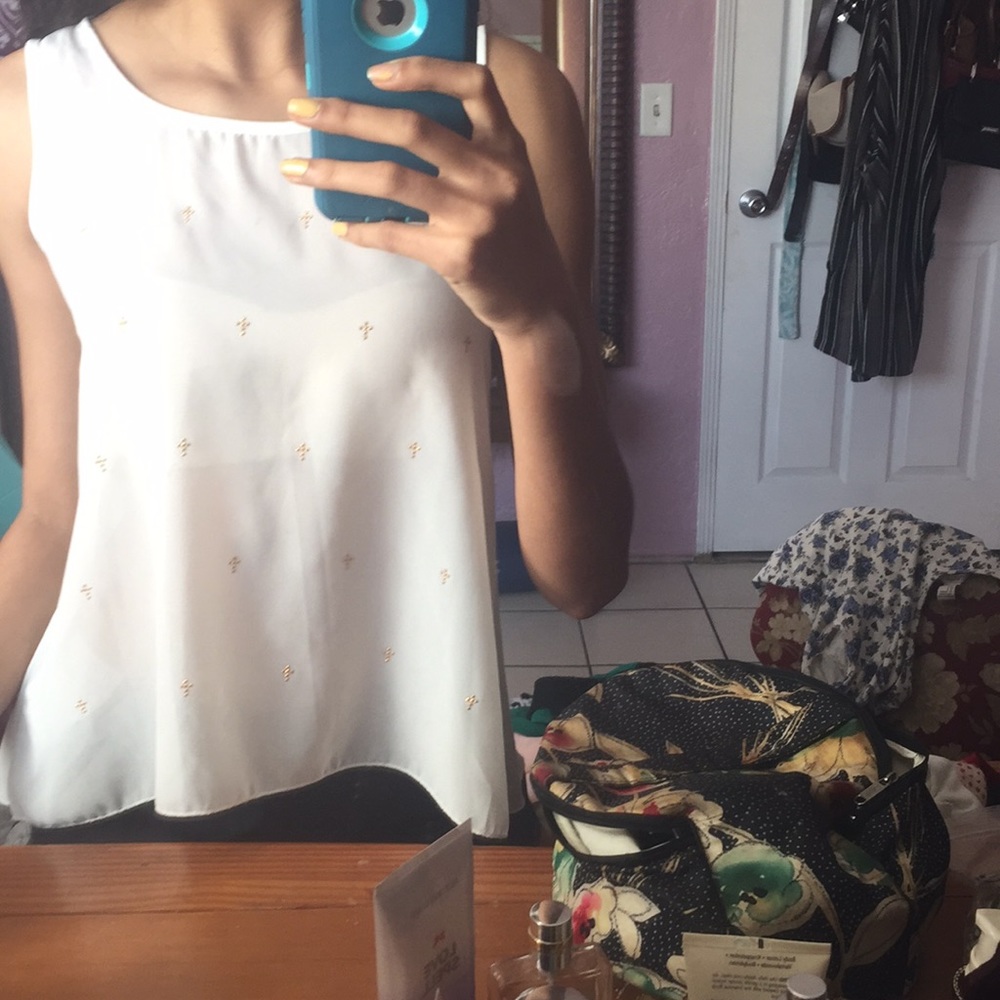 White sheer back design blouse with cross design